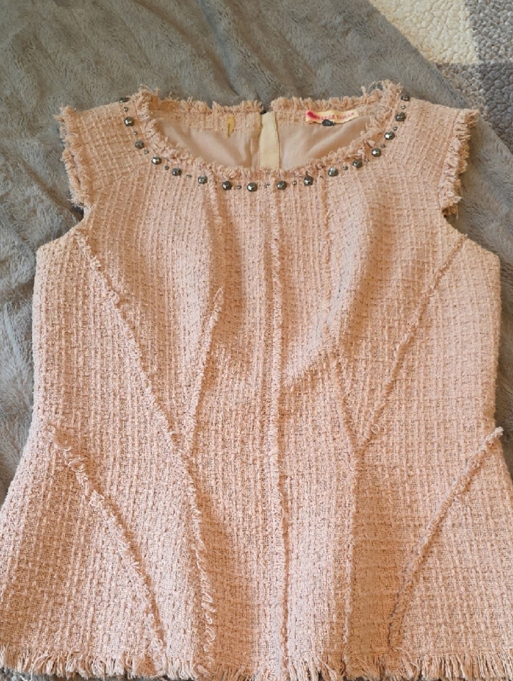 Rebecca Taylor Sleeveless Tweed Embellished Shell Top in Blush 8